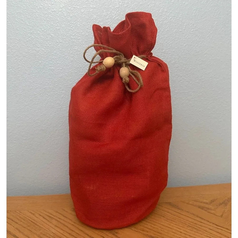 Red Burlap Gift Bags Jumbo Large Holiday Sacks With Drawstring Wood Bead Cinch
